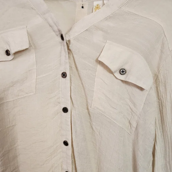 Adiva Sheer Lightweight Loose Long Sleeve Blouse Top Beige Size Small Boho - Picture 2 of 11